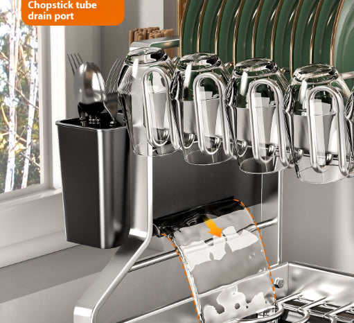 Égouttoir à vaisselle double couche multifonctionnel en acier inoxydable avec porte gobelets