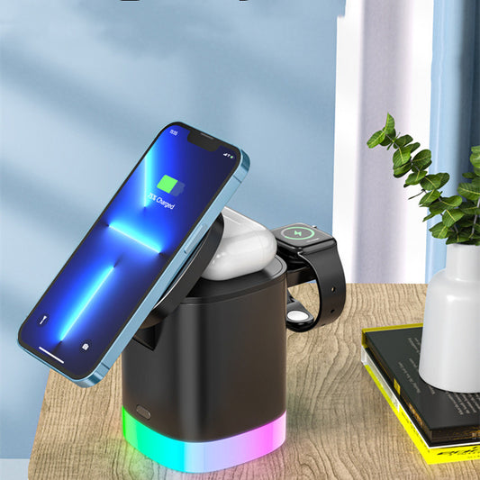 Chargeur magnétique sans fil 3 en 1 à charge rapide pour smartphone, station de charge avec lumière d'ambiance RGB pour AirPods et Apple Watch